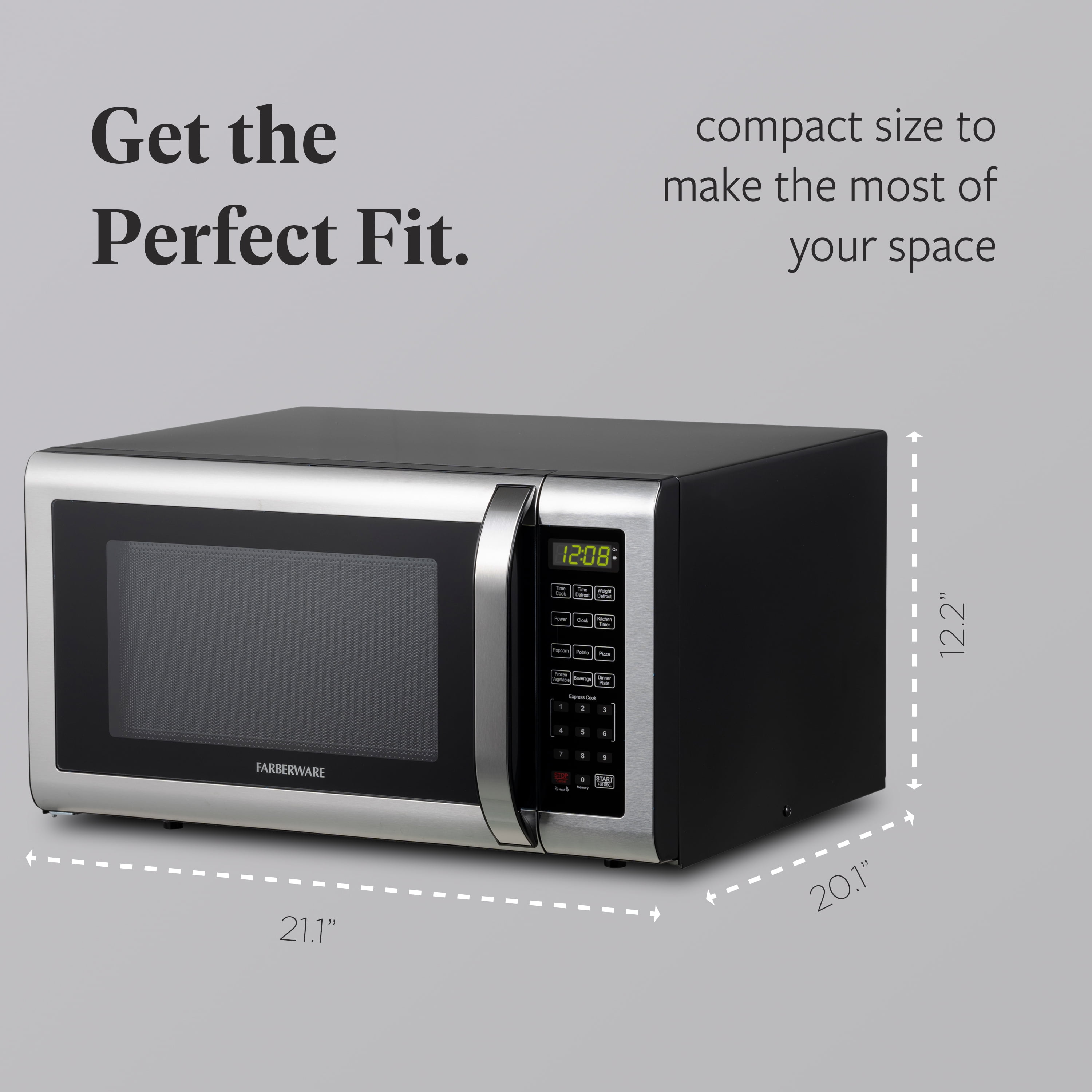 Farberware 1.6 Cu. Ft Countertop Microwave Oven, 1100 Watts, Stainless Steel