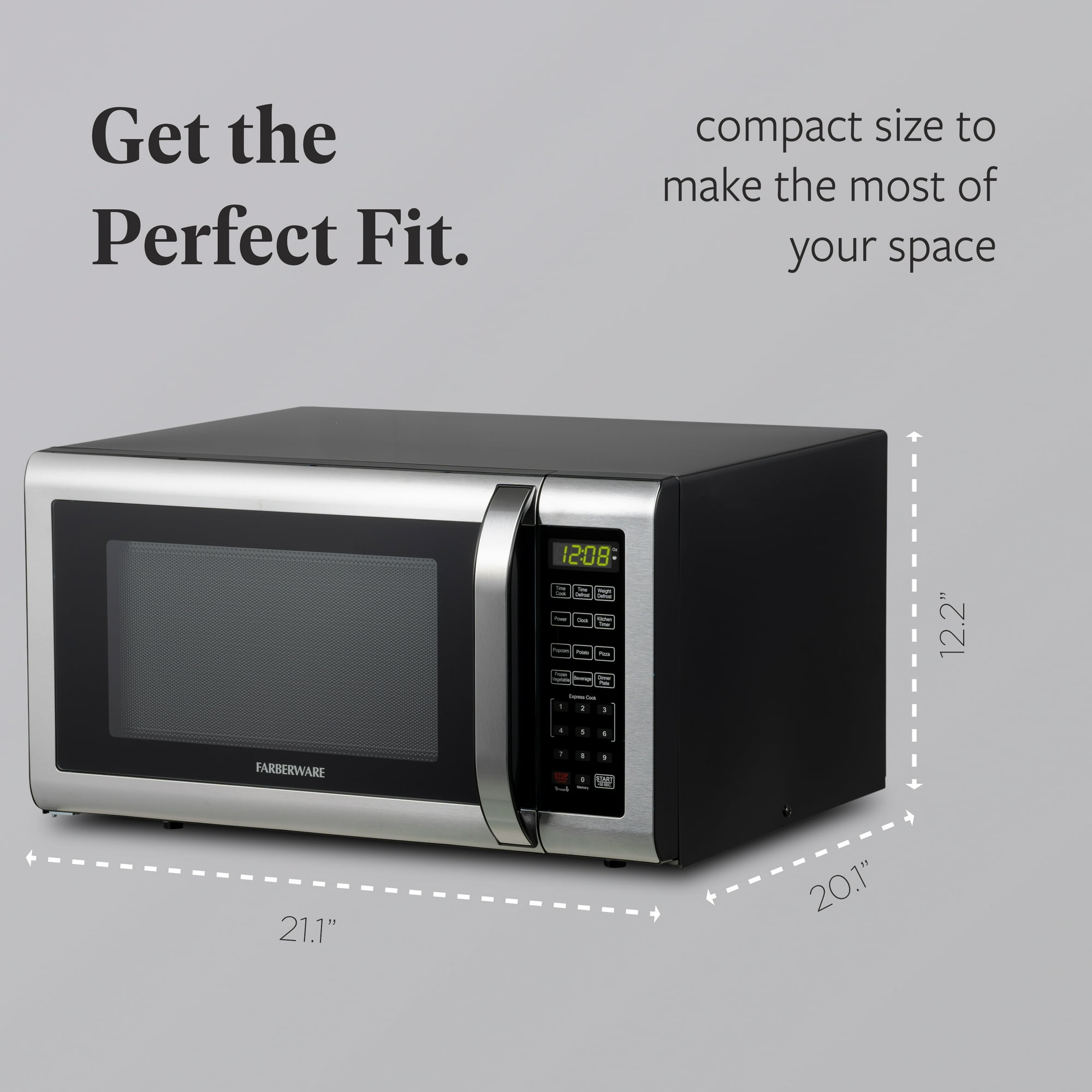 Farberware 1.6 Cu. Ft Countertop Microwave Oven, 1100 Watts, Stainless Steel