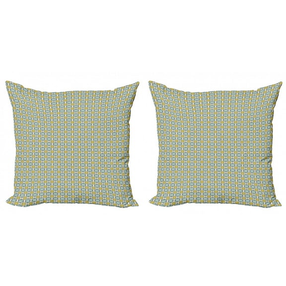 Abstract Throw Pillow Cushion Cover Pack of 2, Tile Like Vintage Motif Continuous Pattern, Zippered Double-Side Digital Print, 4 Sizes, Seafoam Yellow Green, by Ambesonne