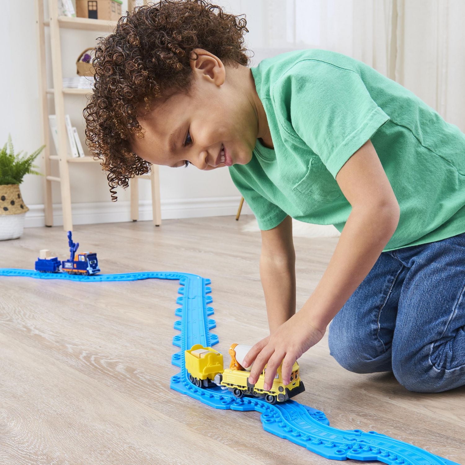 Mighty Express, Petit train Push and Go Brock le bâtisseur avec wagon de cargaison, jouets pour enfants à partir de 3 ans