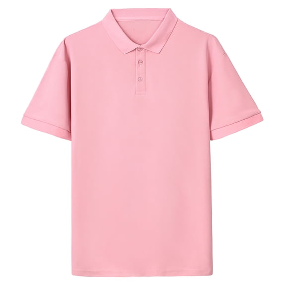 SELONE Collared Shirt Men Short Sleeve T Shirts Summer Casual Tee Tops Buttons Soild Basic Clothes Pink 2XL