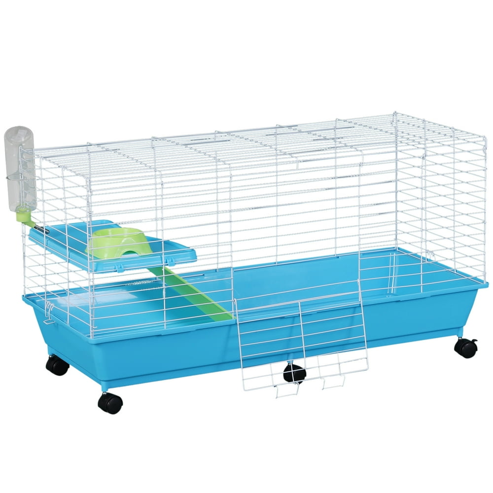 PawHut 40” Steel Small Animal Pet Cage with Wheels, Blue/White