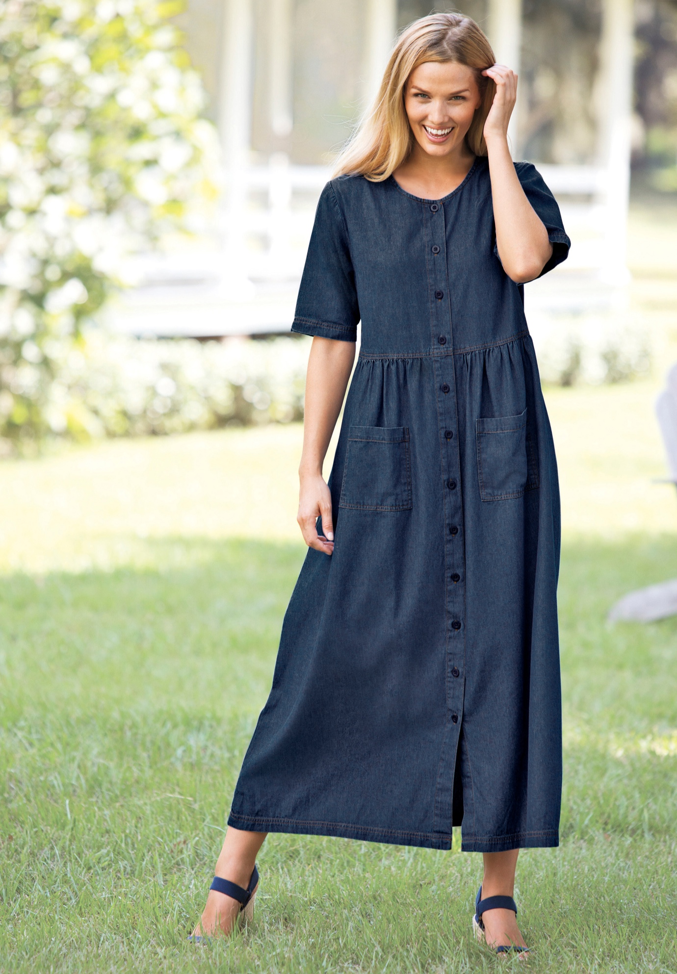 Woman Within Women s Plus Size Petite Short Sleeve Denim Dress Walmart
