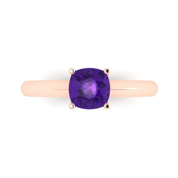 Clara Pucci 14K Rose Gold Solid Gold Amethyst Solitaire Anniversary Ring for Women - 1 cttw Cushion Cut
