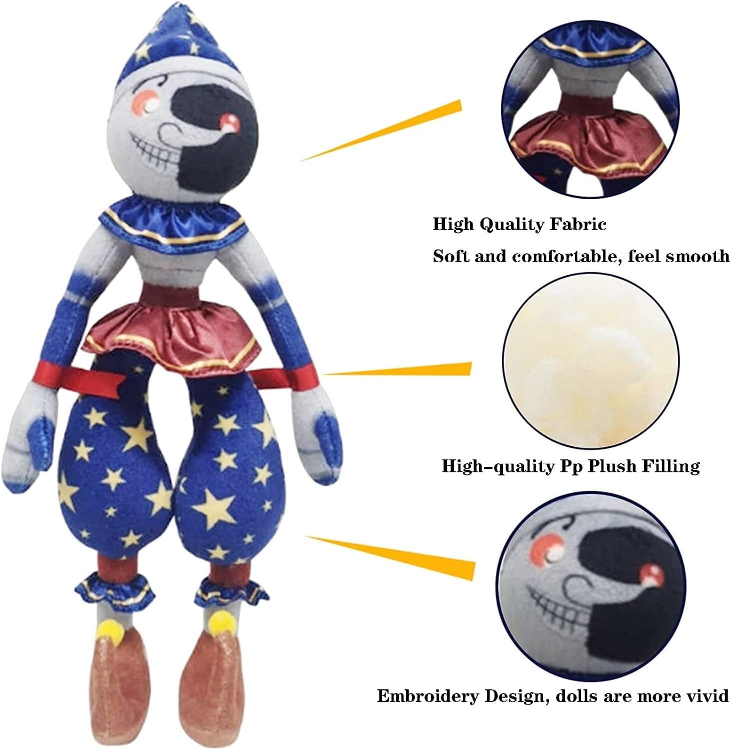 11" FNAF Moondrop Plush Toy | Standing Moon Clown Stuffed Doll