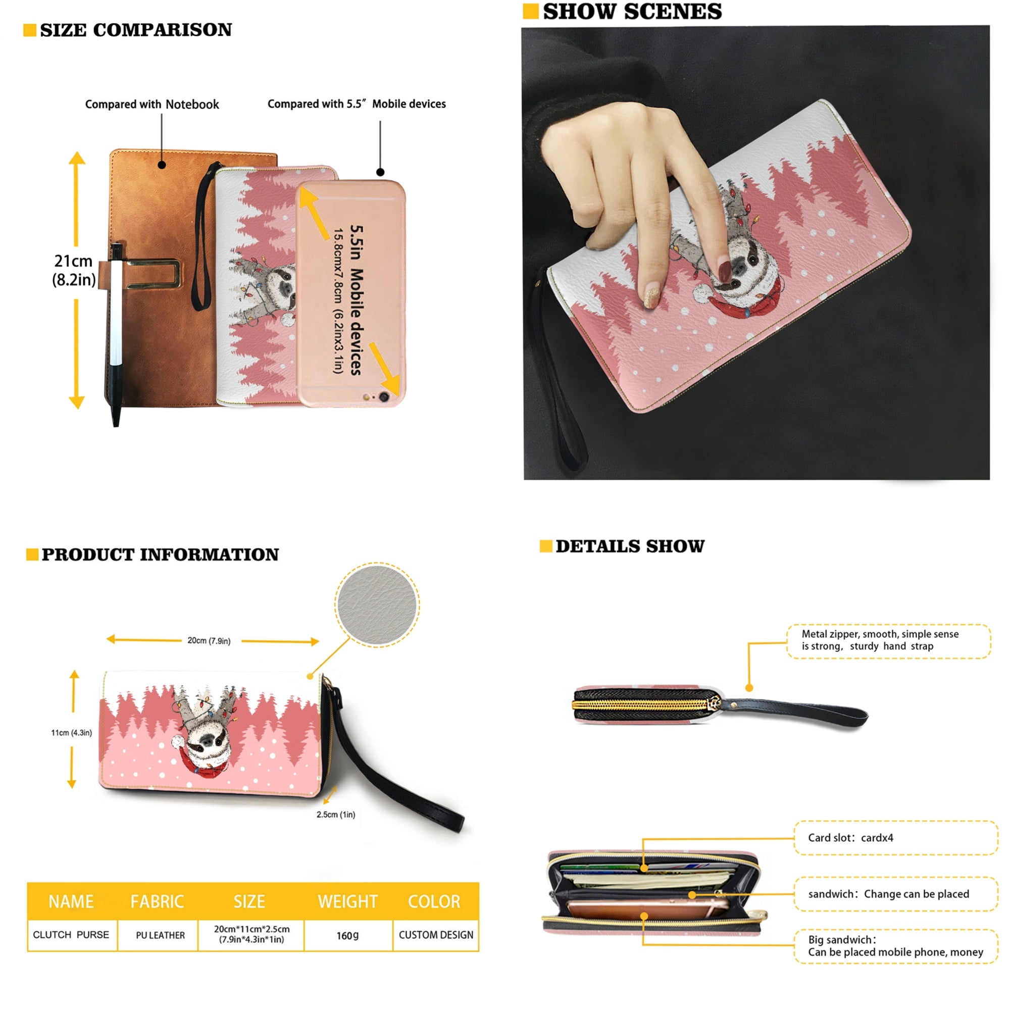 ZUXONGSY Christmas Sloth Print Purse and Handbags Set for Women Leather Top Handle Shoulder Bag with Matching Wallet Satchel Purse Set Hobo Bag Clutch Slim Wallet for Shopping