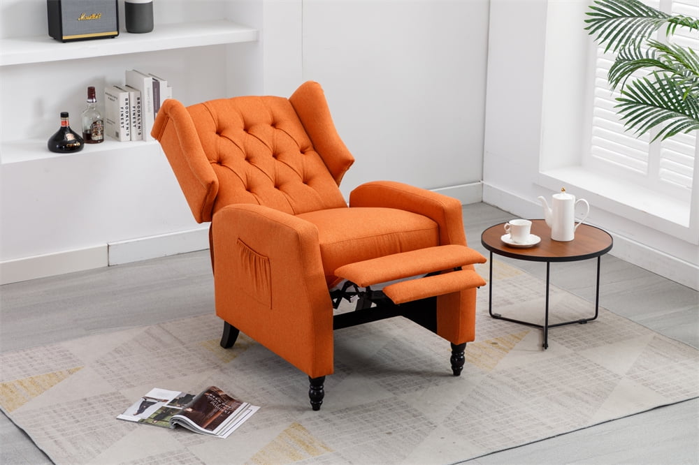 Arm Pushing Recliner Chair, Modern Button Tufted Wingback Manual Push