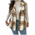 thumbnail image 2 of Plaid Vests for Women Lapel Sleeveless Jackets Button Front Checkered Shacket Lightweight Waistcoat Outerwear New Women's Vests Casual Fall Khaki XXL, 2 of 6