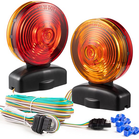 CZC AUTO Kit de Feux de Remorque Magnétiques 12V - Feux de Remorquage Rouges et Ambrés, 20 Pieds 55lb, Feux de Freinage pour Remorque RV Camion Voiture Vélo