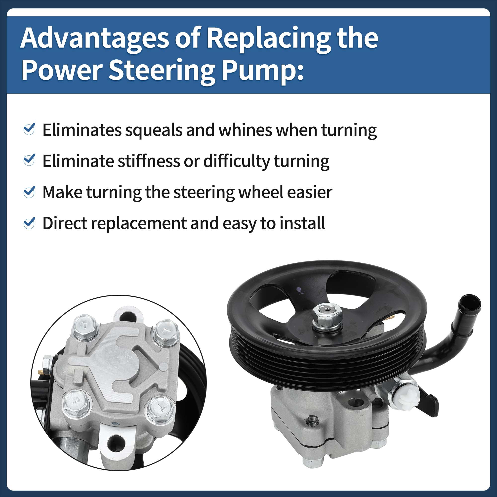 Power Steering Pump with Pulley No.5710026100 for Hyundai Santa Fe V6 2.7L 2001-2006 Aluminum Alloy