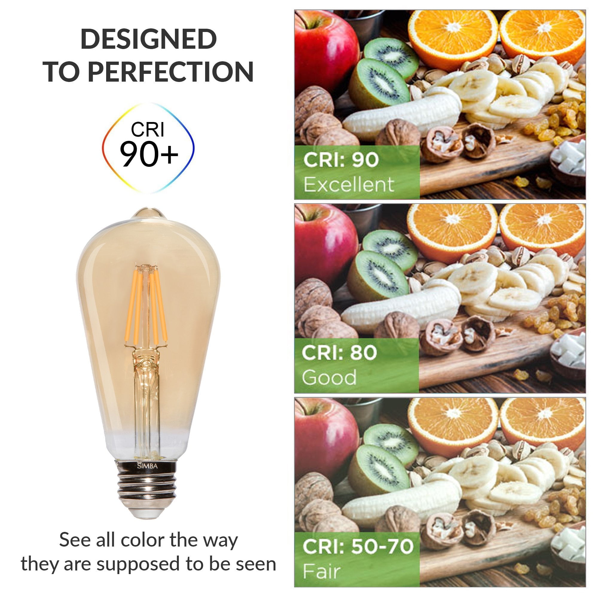 Simba Lighting LED Edison ST21 6W 60W Equivalent Light Bulbs 120V Dimmable E26 Base 2200K Warm Amber 6-Pack