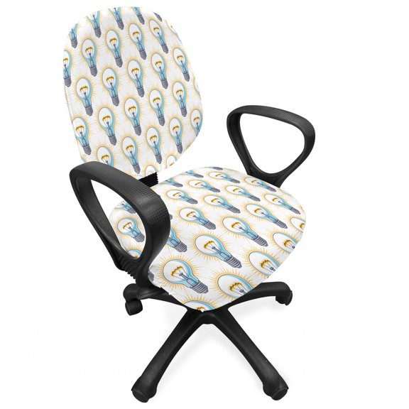 Modern Office Chair Slipcover, Continuous Electric Lamp Drawings Modern Pattern, Protective Stretch Decorative Fabric Cover, Standard Size, Ivory Multicolor, by Ambesonne