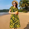 thumbnail image 4 of Fotbe Robe Tournesols à Motif Vintage Décontractée Mode Femme Manches Courtes Robe Maxi Robe T-Shirt Rayée Longue à Blocs de Couleur, 4 of 6