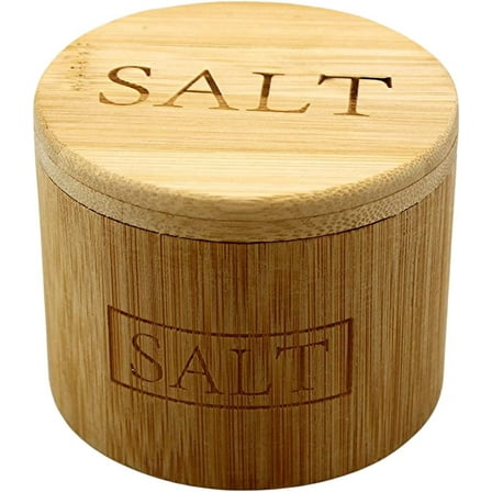 Dependable Industries Natural Bamboo Salt Cellar with Swivel Locking Magnetic Lid Kitchen Organizer Bakers Salt Pincher (11 Ounce) 310ml