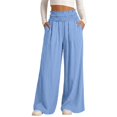 thumbnail image 6 of Women' s Culottes Linen Blend Wide Leg Pants Summer Lounge Trousers High Rise Pants Lightweight Pants Women Flowy Pants Plus Size Linen Pants Womens Loose Pants Straight Long Trousers Blue S, 6 of 9