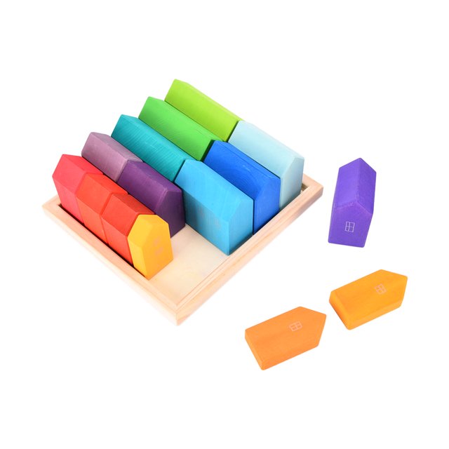 Juguete educativo para niños y niñas: juego de construcción de madera de tilo, bloques de madera apilables para casas