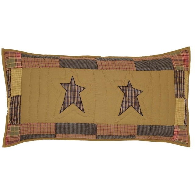 VHC Brands Stratton Primitive King Sham Tan Appliqued Cotton Star Hand Quilted Rectangle Bedroom Decor