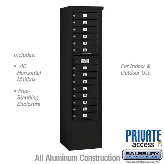 Salsbury Industries 17.75 x 72.125 x 18.5 in. Free-Standing 4C Horizontal Mailbox Unit - Front Loading - Private Access, Black