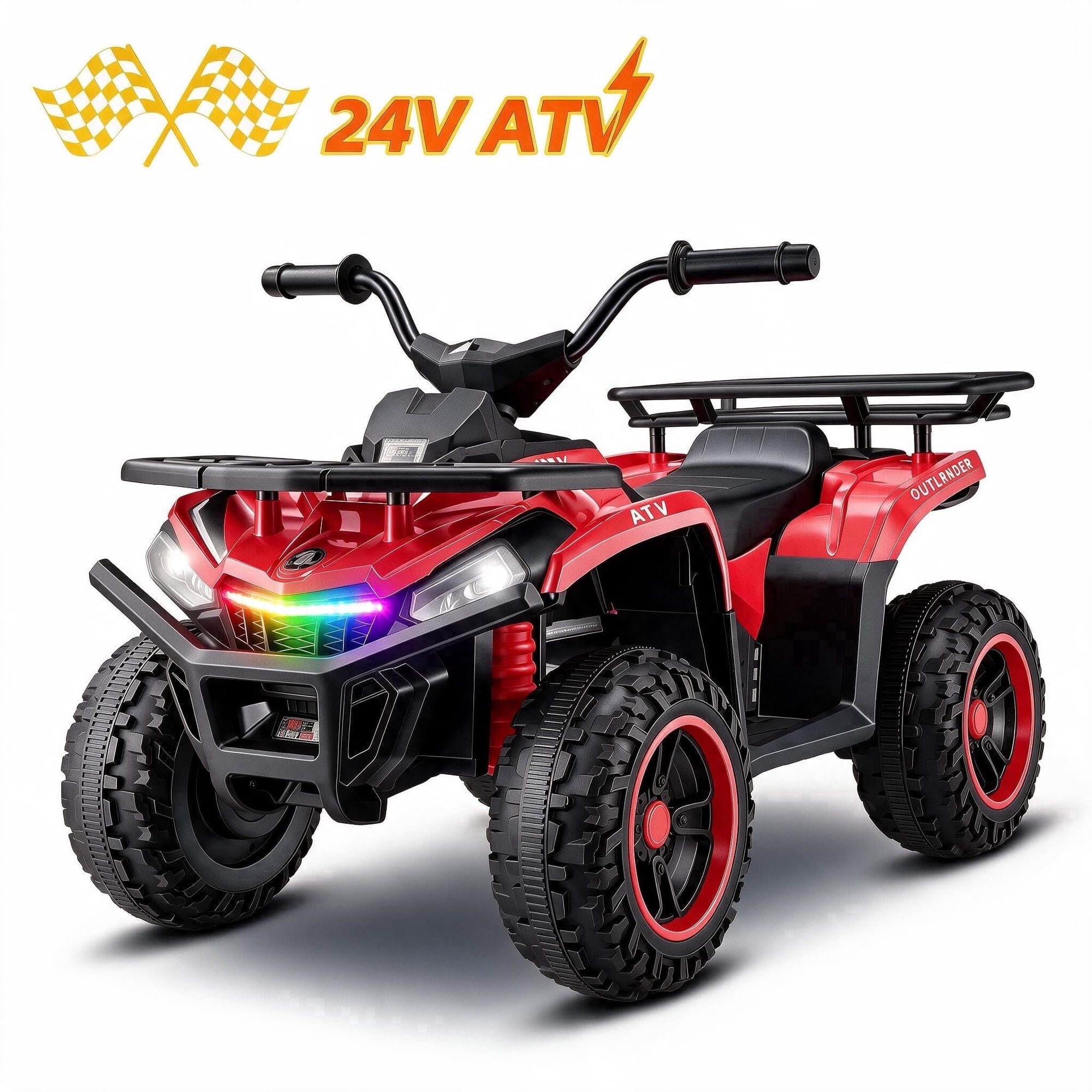 Farmdex 24V 200W Ride on Car, Four Wheeler Electric Ride on ATV for Kids 3-6, Powered Ride on Toys with Big Storage Basket, RGB Light Bar, Music, Max Speed 3.1MPH, For Kids Gift