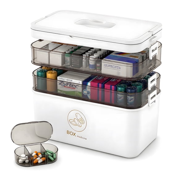 3-Tier Medicine Organizer Medicine Cabinet with Handle Medical Box Portable Pill Organizer for Home