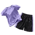 thumbnail image 2 of mgoYE Girls Boys Quick Dry Athletic Short-Sleeve T- Shirt and Active Mesh Shorts Set(Purple,2-3 Years), 2 of 4