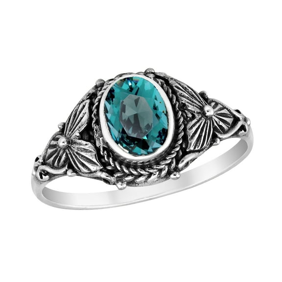 Sparkling Flower Garden Oval Aquamarine Cubic Zirconia Sterling Silver Ring-6