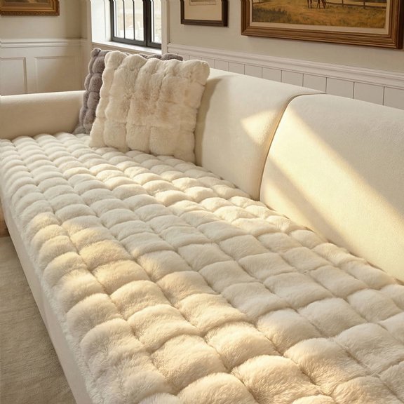 OHSIO Couch Cover for Pets, Non-Slip Fuzzy Sofa Slipcover, Washable Soft Sofa Protector for Couch Sofa and Sectional (White, 27.6'' x 59'')