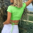 thumbnail image 3 of WREESH Women's Rib Knit Crop Tops Solid Color Round Neck Short Sleeve Casual Fashion Tops Green, 3 of 9