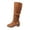 Brown, variant on Black Womens Knee High Boots Solid Color Patchwork Round Pointed Toe Pull On Chunky Heel Low Heel Casual Fall Spring Daily Wear Shoes Size 36
