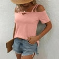 thumbnail image 5 of Summer Saving Wycnly Womens Tops Dressy Casual Going out Sexy off Shoulder Strap Keyhole Tunic Tees Shirts Summer Short Sleeve Round Neck Tops Solid Blouse Pink XL, 5 of 7