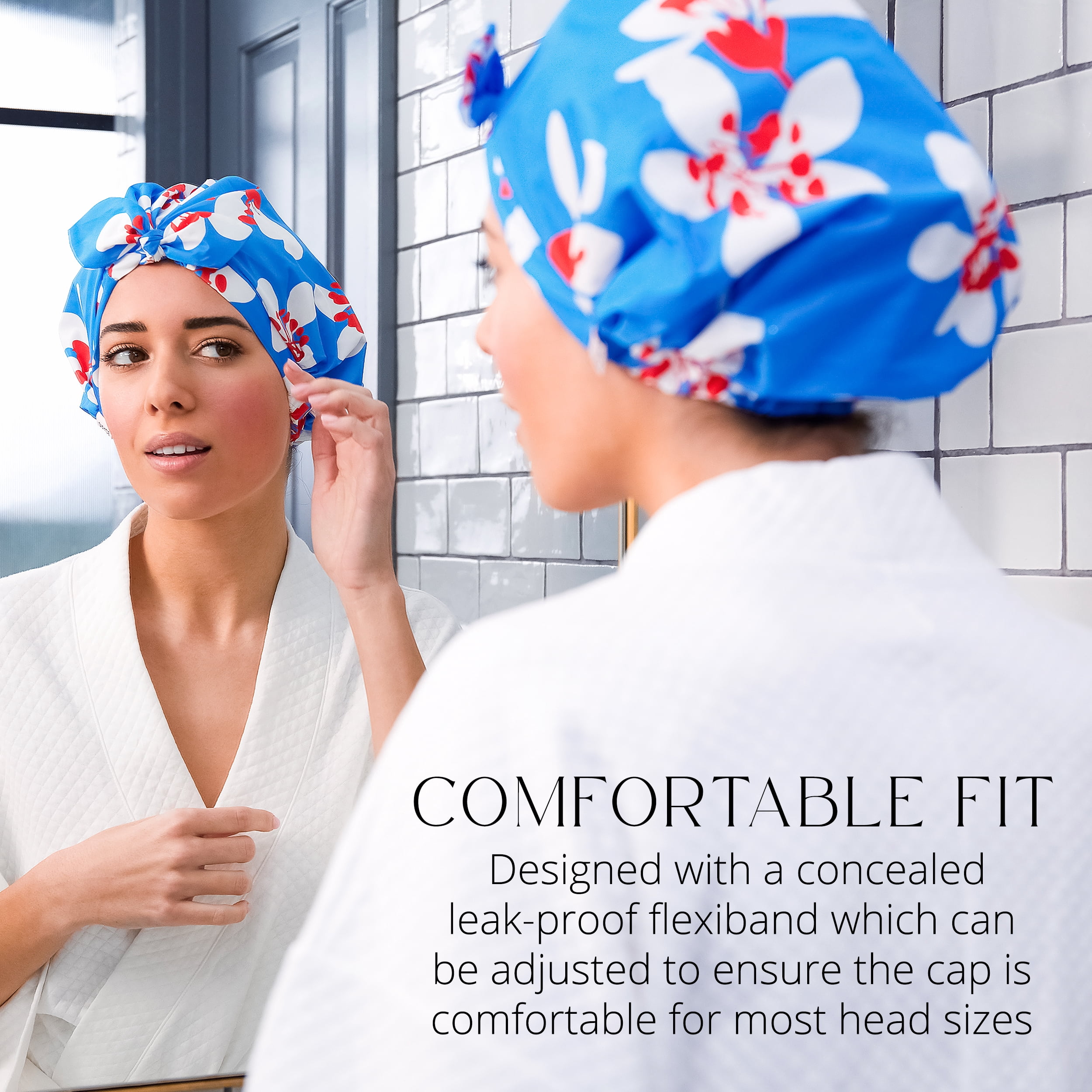 GRACE & COMPANY Luxury Shower Cap For Women - 100% Waterproof, Reusable, Washable & Breathable Shower Caps - Gramercy