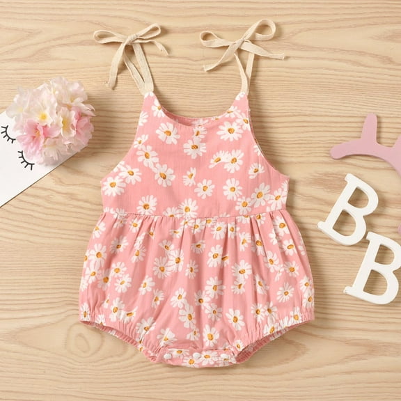 XMMSWDLA Toddler Girl Clothes Summer Baby Girls Flowers Straps Sleeveless Jumpsuit Casual Bodysuit Clothes