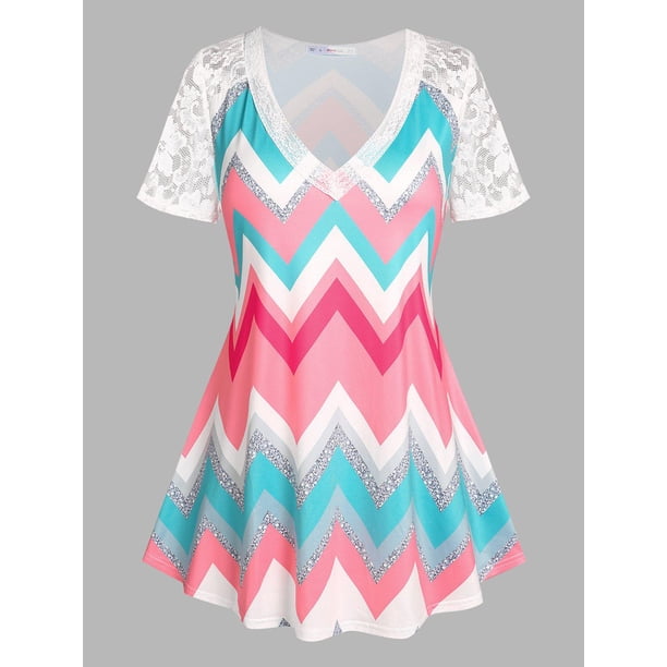 Camiseta de Panel de Encaje de Zigzag de Talla Grande Rosegal Camisetas tallas grandes