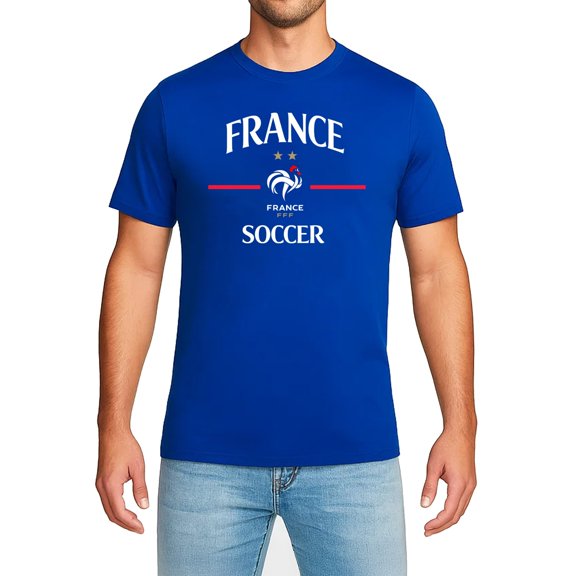 Icon Sports Officially Licensed France Football Federation Soccer T-Shirt, Adult Blue Cotton Fan Tee, Small