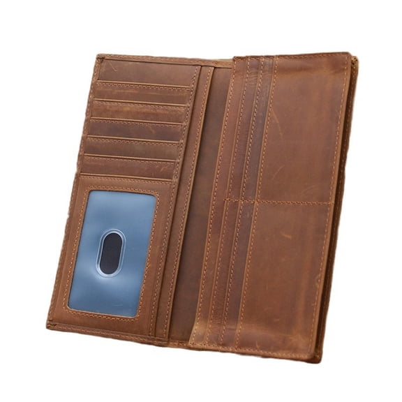 LAATIKUI Men's Wallet Crazy Horse Leather Long Wallet Bifold Genuine Leather Retro Wallet
