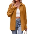 thumbnail image 4 of Nlife Women Lapel Collar Long Sleeve Button Back Lace Up Split Hem Shirt, 4 of 7