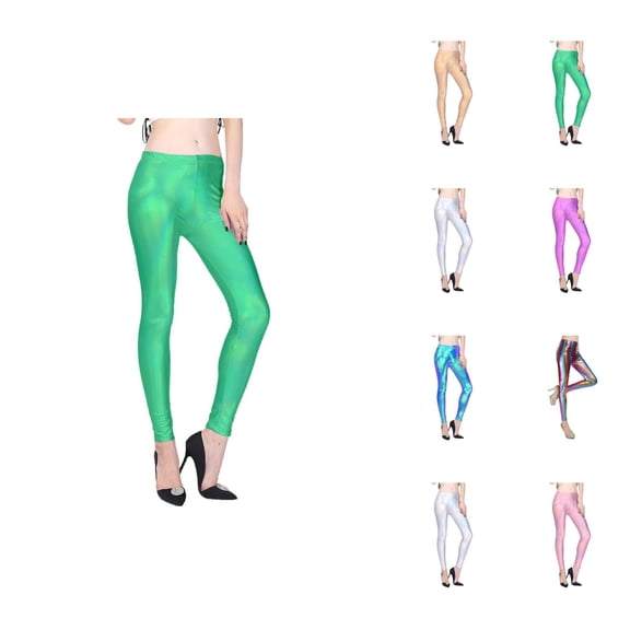 Metallic Mystique Leggings for Women 80s Outfit Leather Shiny Glitter Tights Trousers