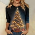 thumbnail image 1 of Aqestyerly Grande Taille Noël Top Femmes de la Mode Trois Quarts Manches Rétro Col Rond Pâques Imprimé en Vrac Tops Blouse, 1 of 4