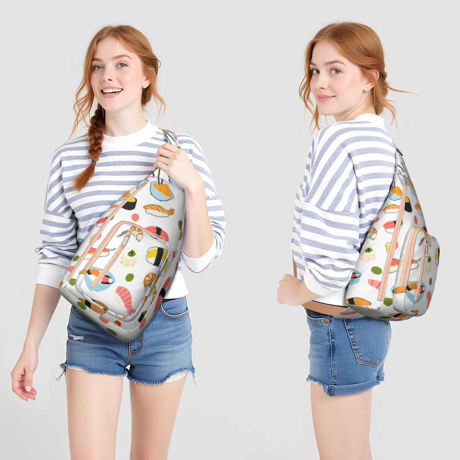 Travel Sling Bag for Men with Adjustable Shoulder Strap Shoulder Backpack Chest Bag Travel Hiking Casual Daypack Sushi