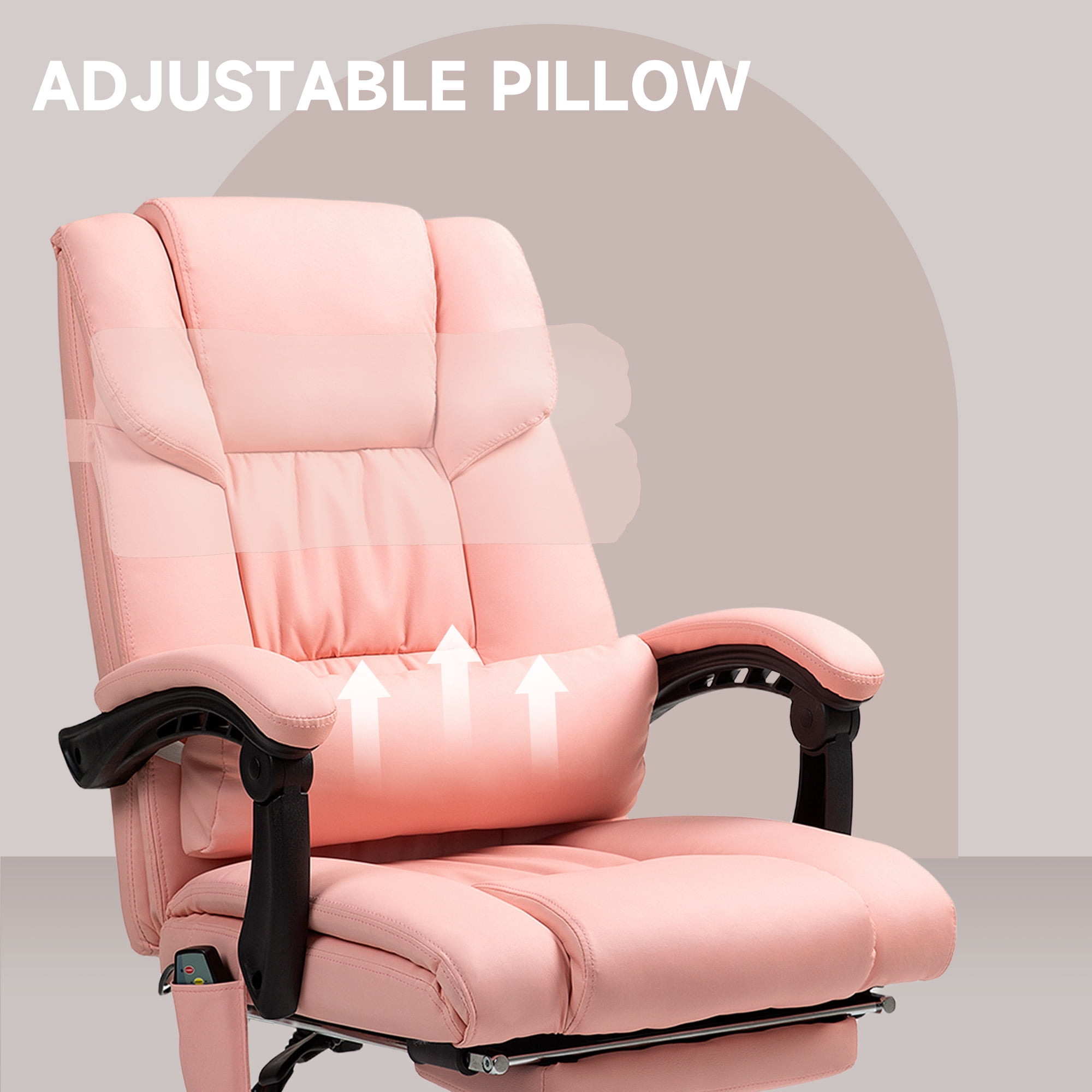 Vinsetto High Back Vibration Massage Office Chair with 6 Points, Height Adjustable Reclining Office Chair with Retractable Footrest and Remote, Pink