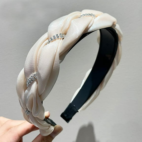 LinYooLi Cute Braided Velvet Wide Headband,Fashion Padded Twist Gold Point Thick Headband Black Hairband Hair Accessories for Women and Girls (Beige)