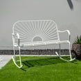 thumbnail image 2 of XBrand 44.5"L Iron Sun-Patterned Seat for Two Indoor/Outdoor Rocking Bench, Durable Patio Rocking Bench, White, 2 of 6