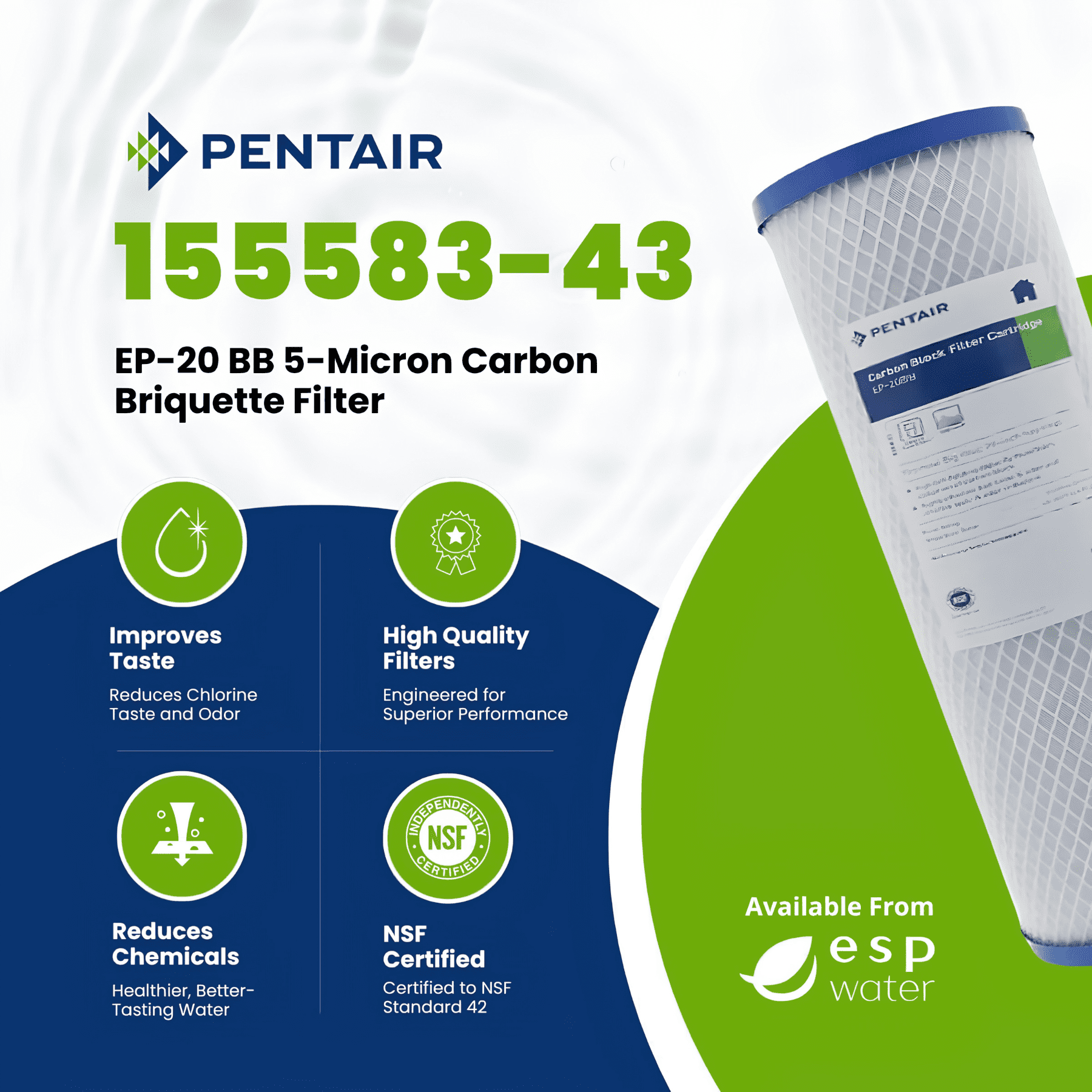 Pentair EP-20BB Carbon Block Water Filter – 5 Micron 4.5 x 20 Inch Cartridge