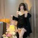 thumbnail image 3 of Pijamas de encaje femenino, camisones blancos sexys, ropa de casa de dos piezas con almohadillas para el pecho, camisón negro de lujo para mujer., 3 of 5