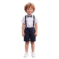 thumbnail image 2 of Angala Outfit For Toddler Boys Short Sleeve Notch Neck Dress Shirt For Formal Occasions Plaid Suspender Shorts Set Boys Fall Casual Clothes, 2 of 4