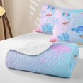 thumbnail image 4 of Erosebridal Cute Sea Turtle Quilt King, Cartoon Coral King Coverlet Set, Pink Blue, 3pcs, 4 of 7