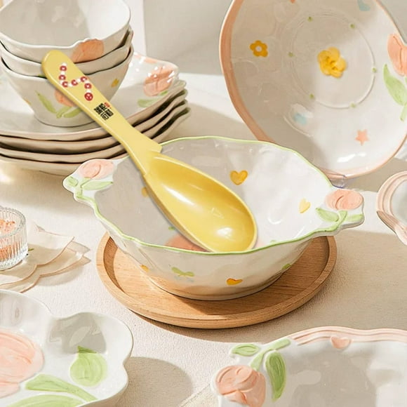 Non-Slip Bowl Spoon, 2025 New Notch and Hook Style Kitchen Soup Spoons for Cereal Dumplings, Asian Japanese Chinese Soup Rice Spoon Ramen Wonton Soup Spoons Yellow One Size