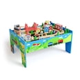 thumbnail image 1 of Table de Train d'Activités en Bois pour Enfants, Ensemble de 84 Pcs avec Rails et Tiroir, Dessus Réversible, Bois Naturel, 3 Ans et Plus, 1 of 8