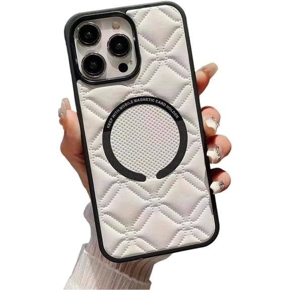 for iPhone Case,[Compatible with MagSafe] PU Leather Argyle Checkered Pattern Full Body Protection Soft Shockproof Cover Phone Case (iPhone 12,White)
