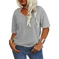 thumbnail image 2 of Solid Color Women Plus Size V-neck Casual Shirt Short Sleeved Simple Tee Tops, 2 of 4